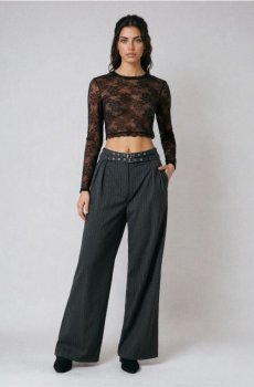 Штани wide leg з поясом - темно-сірий