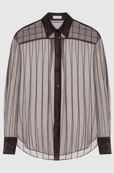 Коричневая блуза из шелка с пайетками