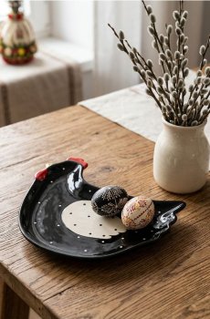 Керамічна тарілка у формі курки - чорний