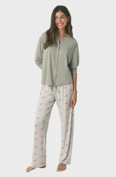 Женская зеленая пижама (лонгслів, брюки) Зеленый L womensecret 3593005