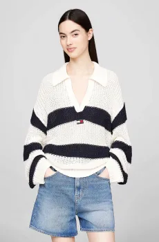 Женский пуловер в полоску TJW STRIPE RUGBY BADGE SWEATER Разноцветный S Tommy Jeans DW0DW18523