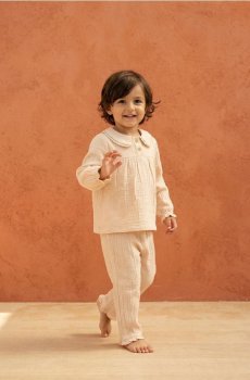 Двокомплектна бавовняна піжама - пастельний рожевий