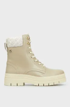 Женские бежевые кожаные ботинки CLEATED LACE-UP LTHR MIX MONO TL Бежевый 36 Tommy Hilfiger FW0FW08166