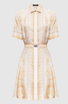 Белое платье из шелка в принт Barocco Jacquard