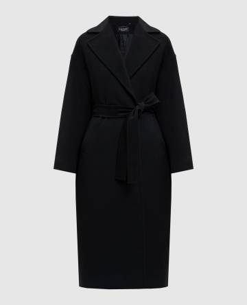 Черное пальто из шерсти на запах