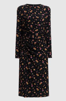 Черное платье миди с шелком в принт