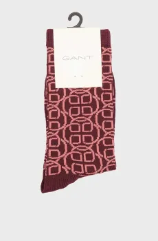 Женские бордовые носки с узором MONOGRAM SOCKS Бордовый 36-38 Gant 4960239