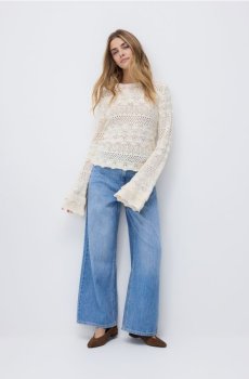 Reserved - Ажурний джемпер із тканини з додаванням бавовни - нюдовий - 140JA-02X