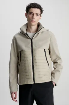 Мужская бежевая куртка QUILTED MIX MEDIA JACKET HOOD Бежевый S Calvin Klein K10K111466