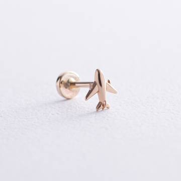 Одиночная серьга "Самолетик" в хрящ ушка (желтое золото) с07926 Одиночная серьга "Самолетик" в хрящ ушка (желтое золото) с07926