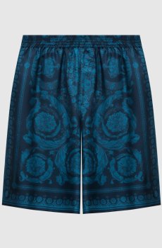 Синие шорты из шелка в принт