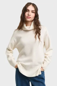 Женский белый шерстяной свитер HERRINGBONE DETAIL ROLLNECK Белый S Gant 4805269