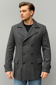 Мужское двубортное серое пальто  OP-P-116-dark-grey