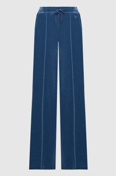 Синие спортивные велюровые брюки с монограммой