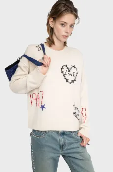 Женский белый кашемировый джемпер Markuz Белый S ZADIG&VOLTAIRE KWSW02810_ECRU