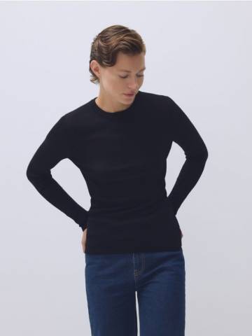 Reserved - Блузка з вовни мерино - чорний - 442HG-99X