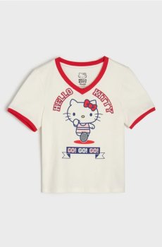 Бавовняна футболка з принтом Hello Kitty - кремовий