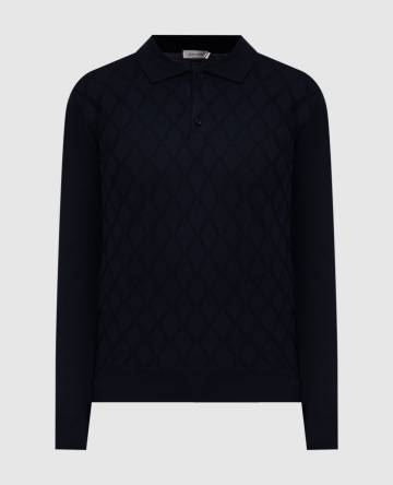 Синее поло из мериноса шерсти в узор