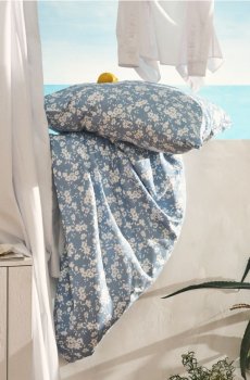 Комплект постільної білизни з мікрофібри з квітковим мотивом - блакитний