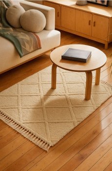 Килим з геометричним візерунком - кремовий