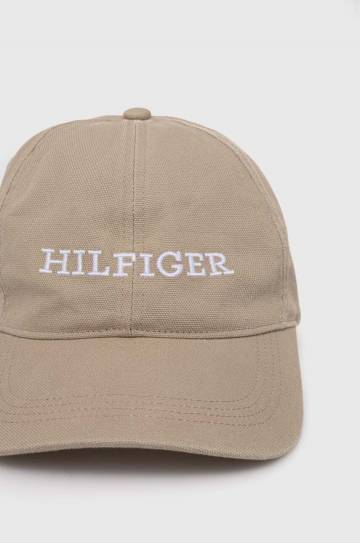 Хлопковая кепка Tommy Hilfiger цвет бежевый с аппликацией Хлопковая кепка Tommy Hilfiger цвет бежевый с аппликацией
