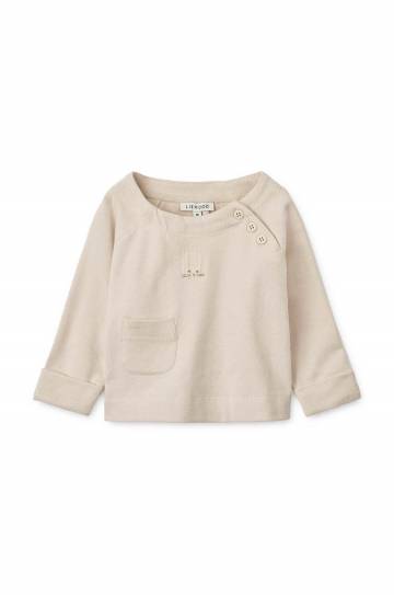 Хлопковая кофта для младенцев Liewood Augustin Baby Top цвет бежевый с аппликацией LW19183 Хлопковая кофта для младенцев Liewood Augustin Baby Top цвет бежевый с аппликацией LW19183