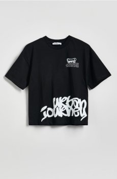 Reserved - Бавовняна футболка з принтом - чорний - 902IX-99X