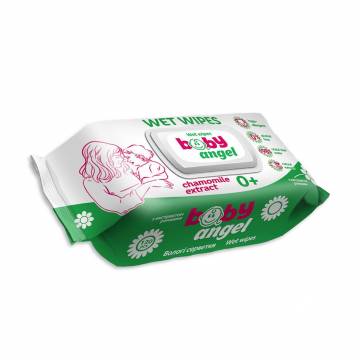 Детские влажные салфетки Baby Angel с экстрактом ромашки, с клапаном, 120 шт