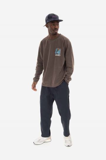 Хлопковые брюки Gramicci Loose Tapered Pant цвет синий широкие средняя посадка G103.OGT-cream Хлопковые брюки Gramicci Loose Tapered Pant цвет синий широкие средняя посадка G103.OGT-cream