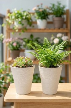 Набір вазонів з фактурою, 2 шт. - кремовий