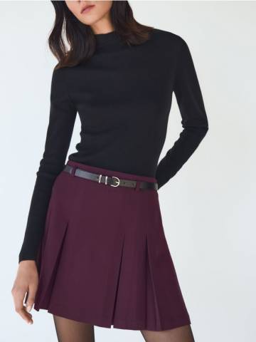 Reserved - Плісирована спідниця з ременем - буряковий - 077GG-83X