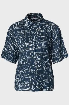 Женская синяя льняная рубашка с узором Синий XS Tommy Hilfiger WW0WW48925