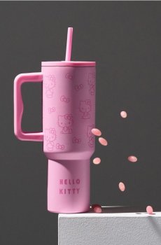 Термокружка з ручкою та соломинкою Hello Kitty - різнобарвний