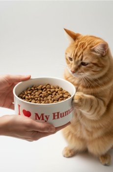 Керамічна миска для тварини з написом - кремовий