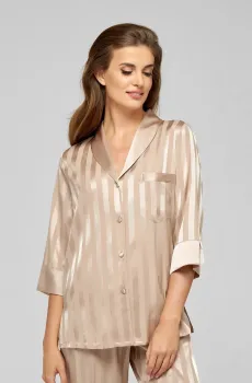 Женская бежевая шелковая рубашка в полоску Бежевый 36 MARC&ANDRE W22-00SS207