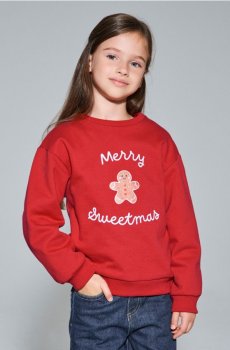 Різдвяний світшот із пряником та написом «Merry Sweetmas» - червоний