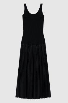 Черное платье миди с плиссированием