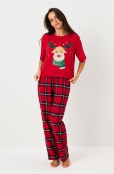 Двокомплектна різдвяна піжама з принтом оленя - червоний