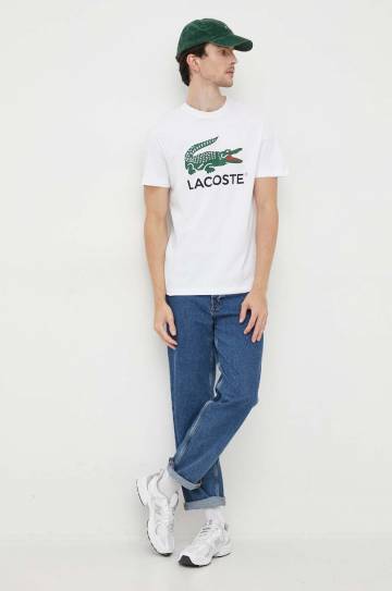 Хлопковая футболка Lacoste цвет белый с принтом Хлопковая футболка Lacoste цвет белый с принтом