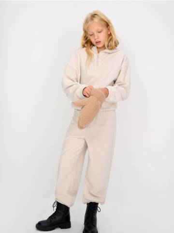 Флісовий світшот з каптуром - бежевий