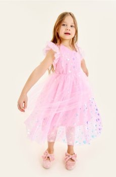 Сукня babydoll з тюлю з декоративними паєтками - рожевий