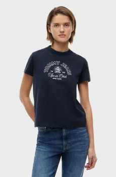 Женская темно-синяя футболка HERITAGE Синий XS Tommy Jeans DW0DW22816