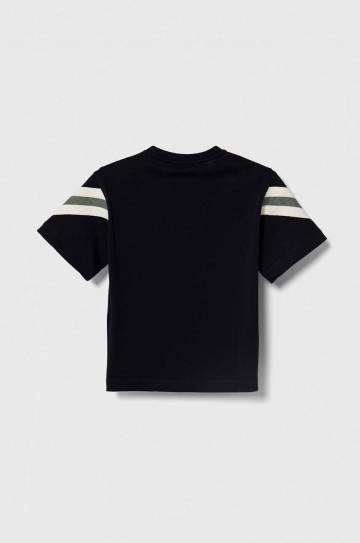 Детская хлопковая футболка Emporio Armani цвет синий с аппликацией Детская хлопковая футболка Emporio Armani цвет синий с аппликацией