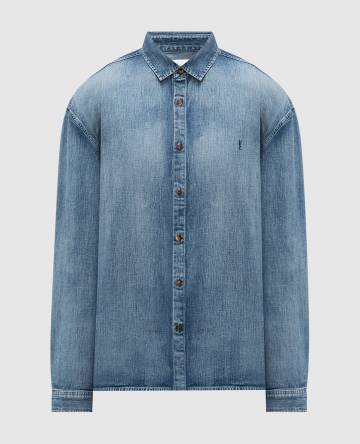 Синяя джинсовая рубашка с эффектом потертости
