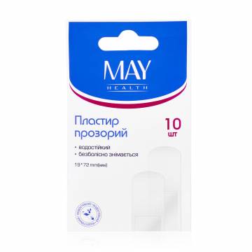 Пластырь прозрачный MAY Health 19*72 мм, 10 шт Пластырь прозрачный MAY Health 19*72 мм, 10 шт