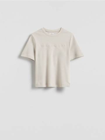 Reserved - Футболка з вишитим написом - бежевий - 323DT-08X