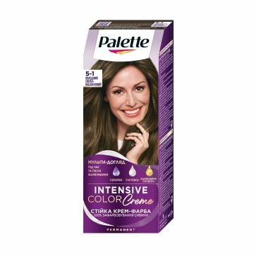 Стойкая крем-краска для волос Palette Интенсивный цвет, 5-1 Холодный светло-каштановый, 110 мл Стойкая крем-краска для волос Palette Интенсивный цвет, 5-1 Холодный светло-каштановый, 110 мл