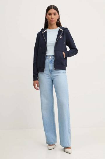 Кофта Guess Jeans женская цвет синий с капюшоном однотонная W4YQ03 KC811 Кофта Guess Jeans женская цвет синий с капюшоном однотонная W4YQ03 KC811