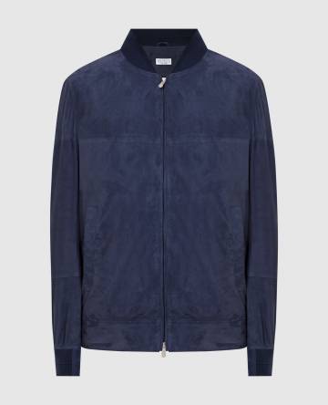 Темно-синий замшевый бомбер