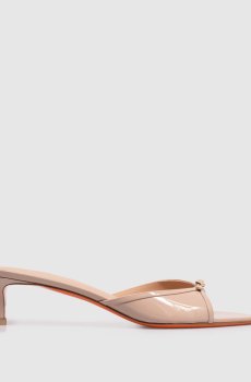 Бежевые кожаные лакированные мюли